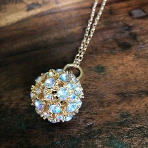 Iridescent Gold and Crystal Long Necklace